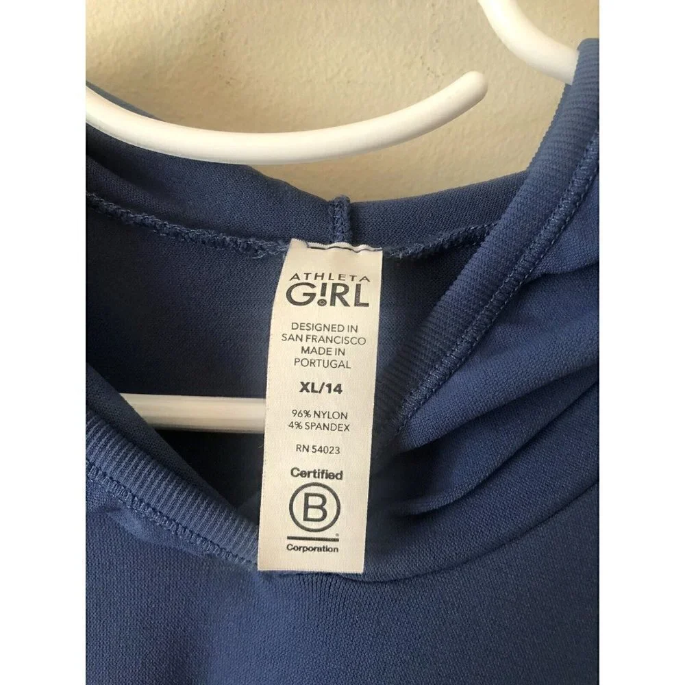 Athleta Girl Size XL 14 Blue Hooded Long Sleeve Pullover Top